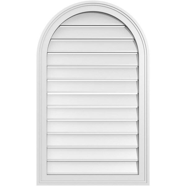 Ekena Millwork Round Top Surface Mount PVC Gable Vent: Functional, w/ 2"W x 1-1/2"P Brickmould Frame, 22"W x 36"H GVPRT22X3602SF - main
